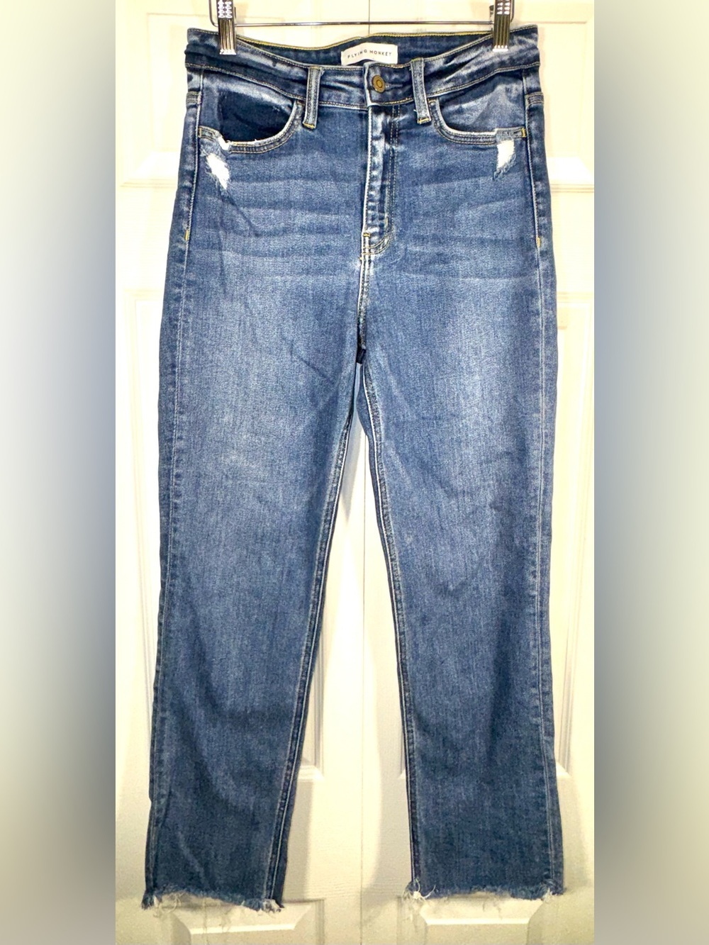 Flying Monkey High Rise Cropped Straight Jeans Raw Hem Distressed Women’s 27